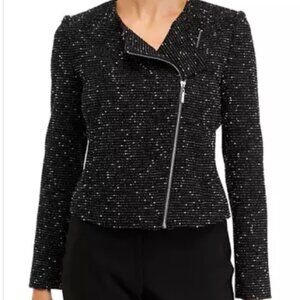 DKNY Women's Black Knit Tweed Zippered Jacket Size: 4